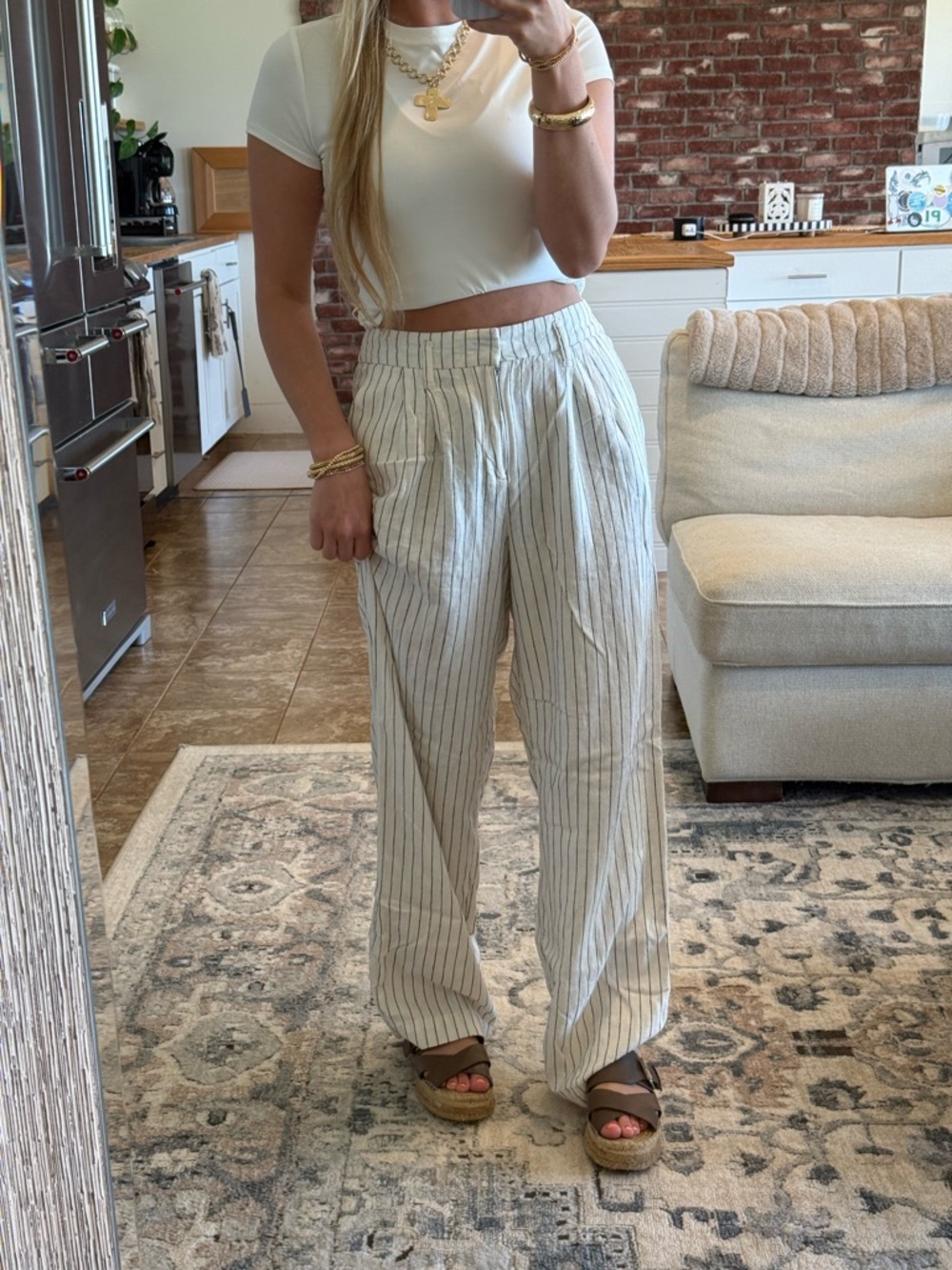 a new day Cream and Light Gray Striped Wide-Leg Pants